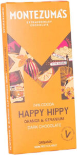 Montezuma'S Happy Hippy, 74% Cocoa, Dark Chocolate with Orange & Geranium, Gluten Free, Naturally Vegan & Organic, 90G Bar