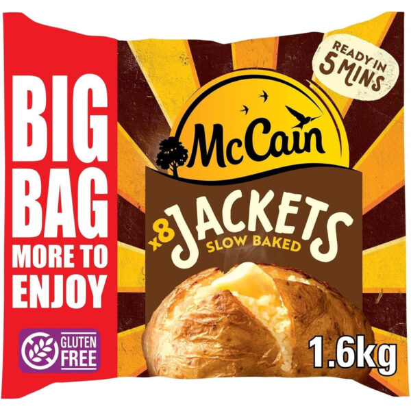 Mccain Jacket Baked Potatoes, 8 Pieces, 1.6Kg (Frozen)