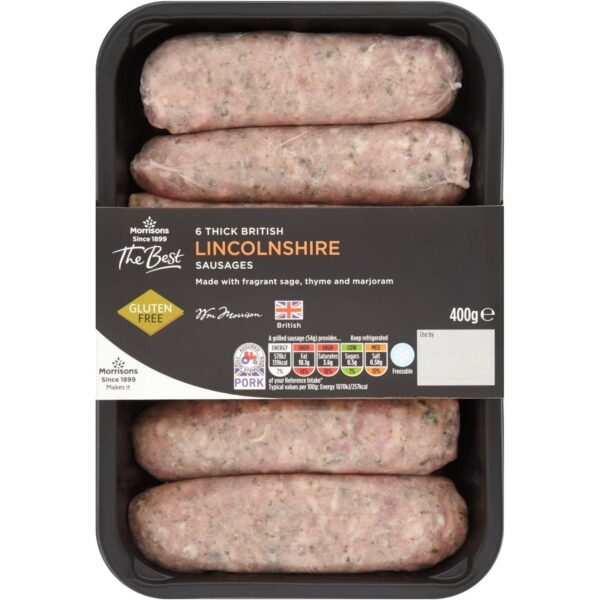 Morrisons the Best Gluten Free 6 Lincolnshire Thick Sausages 400G