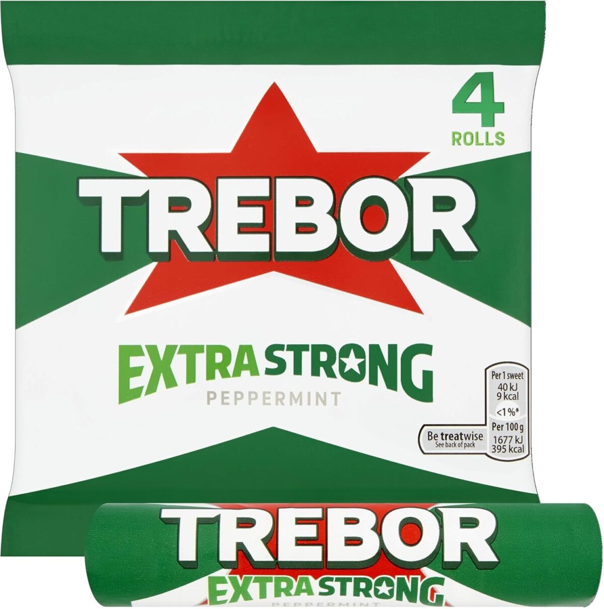 Trebor Extra Strong Peppermint Mints 4 Rolls, 165.2 G