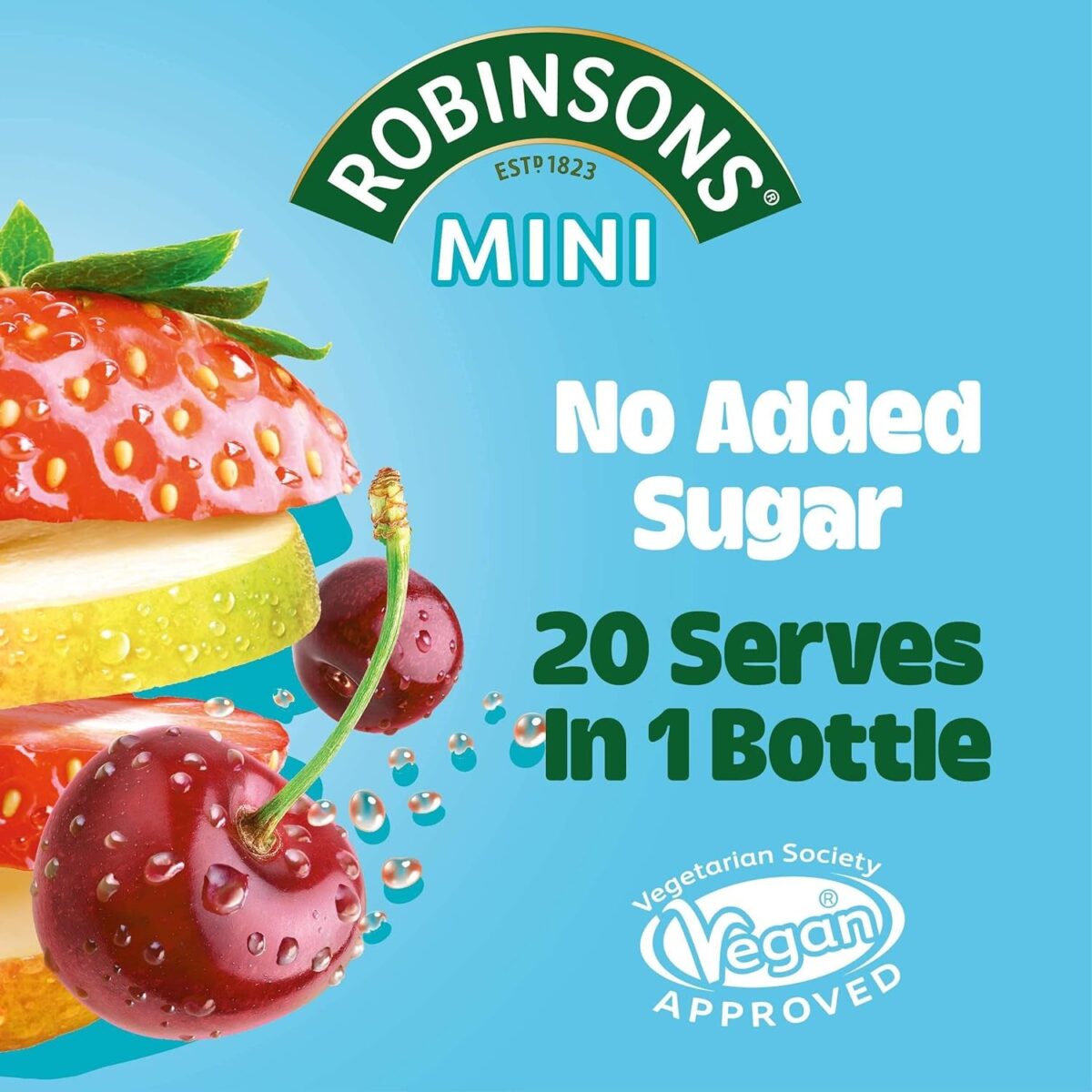 Robinsons Mini - No Added Sugar - Low Calorie - Summer Fruits - Makes 20 Drinks per Pack