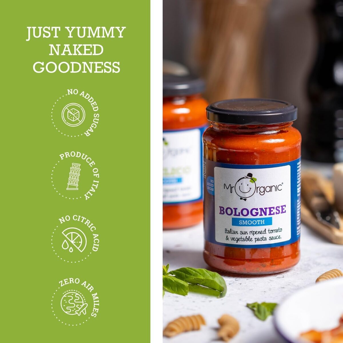 Mr Organic - Smooth Bolognese Sauce - Vegan, No Added Sugar, Organic and Natural Bolognese Sauce - Contains Sun Ripened Tomatoes, Fresh Onion and Herbs