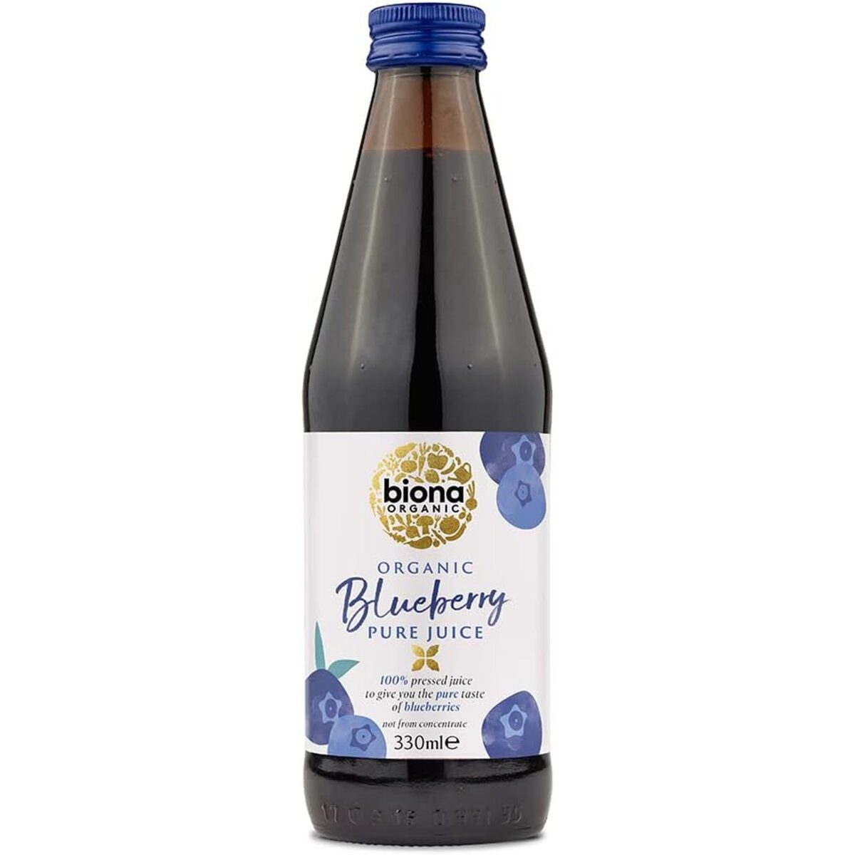 Biona Organic Blueberry Juice, 330Ml - 100% Pressed Pure Juice from Organic Farms - Not from Concentrate - No Preservatives or Additives - Suitable for Vegans