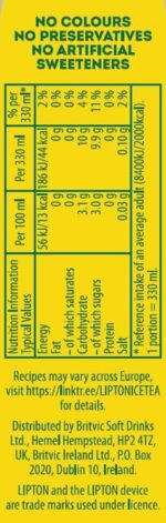 Lipton​ Peach Ice Tea Can 300 Ml​ (Pack of 6), Low Calorie​ Soft Drink​, 100% Black Tea Extract​