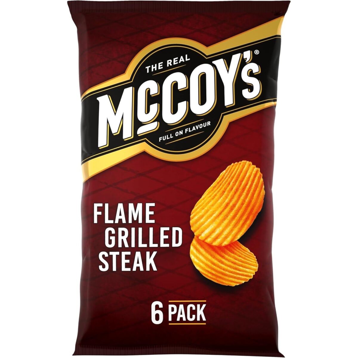 Mccoy'S Flame Grilled Steak Crisps 25G (Pack of 6) - Fully Loaded with Flavour, Iconic Ridged Crisp, Unmistakable Crunch