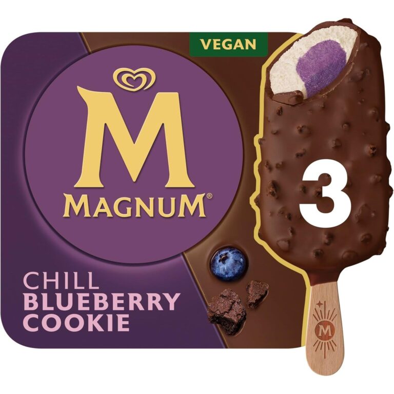 Magnum Chill Blueberry Cookie with Chocolate Made from Rainforest Alliance Certified Cocoa Ice Cream Sticks Crafted with Vegan Biscuit & Vanilla Ice Cream, Blueberry Sorbet and Cookie Pieces 3X 90 Ml