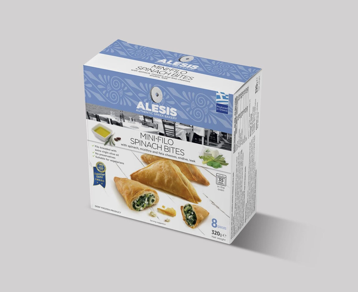 Alesis Bakery Spinach & Feta Triangle Filo Bites, 8 Pieces (Frozen)