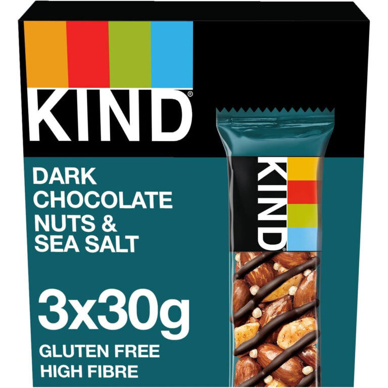 KIND Bars, Gluten Free Snack Bars, Dark Chocolate Nuts & Sea Salt, High Fibre, Healthy Snack, No Artificial Colours, Flavours or Preservatives, Multipack 3 X 30G