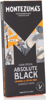 Montezuma'S Absolute Black, 100% Cocoa, Dark Chocolate Orange & Cocoa Nibs, Gluten Free & Naturally Vegan, 90G Bar