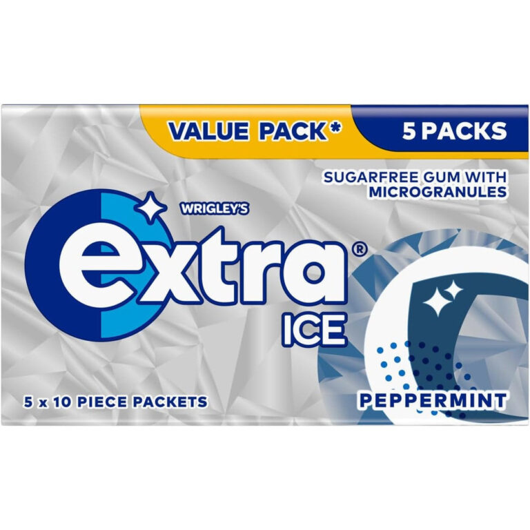 Extra Ice Peppermint Sugar Free Chewing Gum, 5 X 10 Pieces