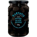 Karyatis Spanish Black Pitted Olives, Glass Jar, 350 G , Pack of 1