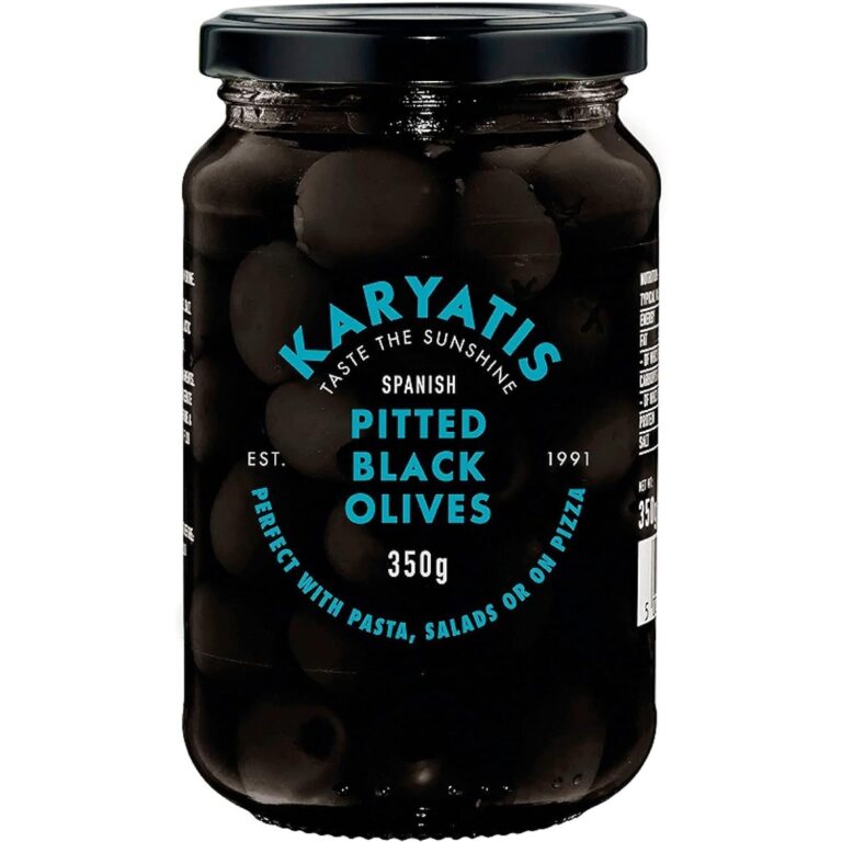 Karyatis Spanish Black Pitted Olives, Glass Jar, 350 G , Pack of 1