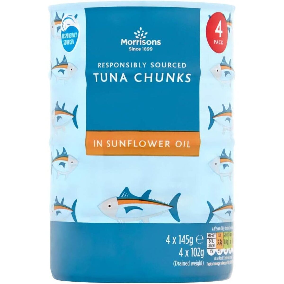 Morrisons Fad Free Tuna Chunks in Sunflower Oil 4 X 145G