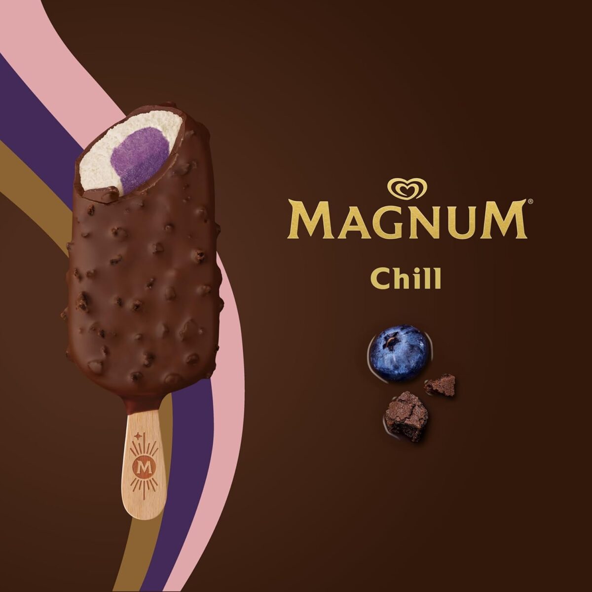 Magnum Chill Blueberry Cookie with Chocolate Made from Rainforest Alliance Certified Cocoa Ice Cream Sticks Crafted with Vegan Biscuit & Vanilla Ice Cream, Blueberry Sorbet and Cookie Pieces 3X 90 Ml