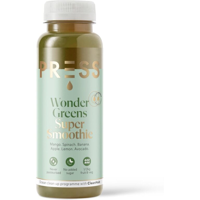 PRESS Healthfoods Wonder Greens Super Smoothie, Raw Cold Pressed Smoothie Containing Mango, Avocado, Banana, Spinach - 250Ml