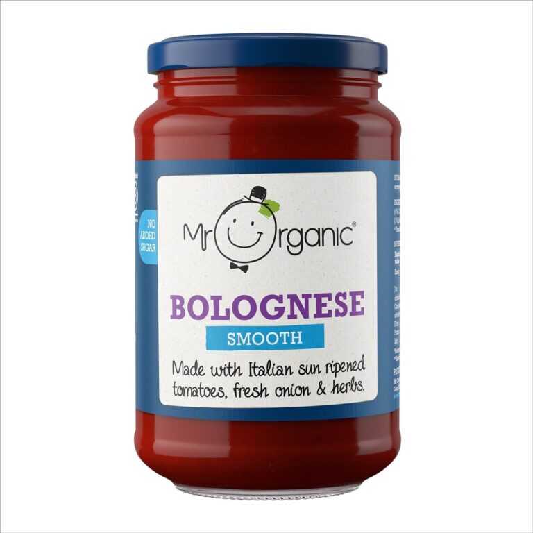 Mr Organic - Smooth Bolognese Sauce - Vegan, No Added Sugar, Organic and Natural Bolognese Sauce - Contains Sun Ripened Tomatoes, Fresh Onion and Herbs