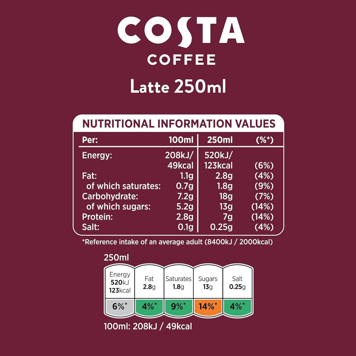 Costa Coffee Latte 4 X 250 Ml