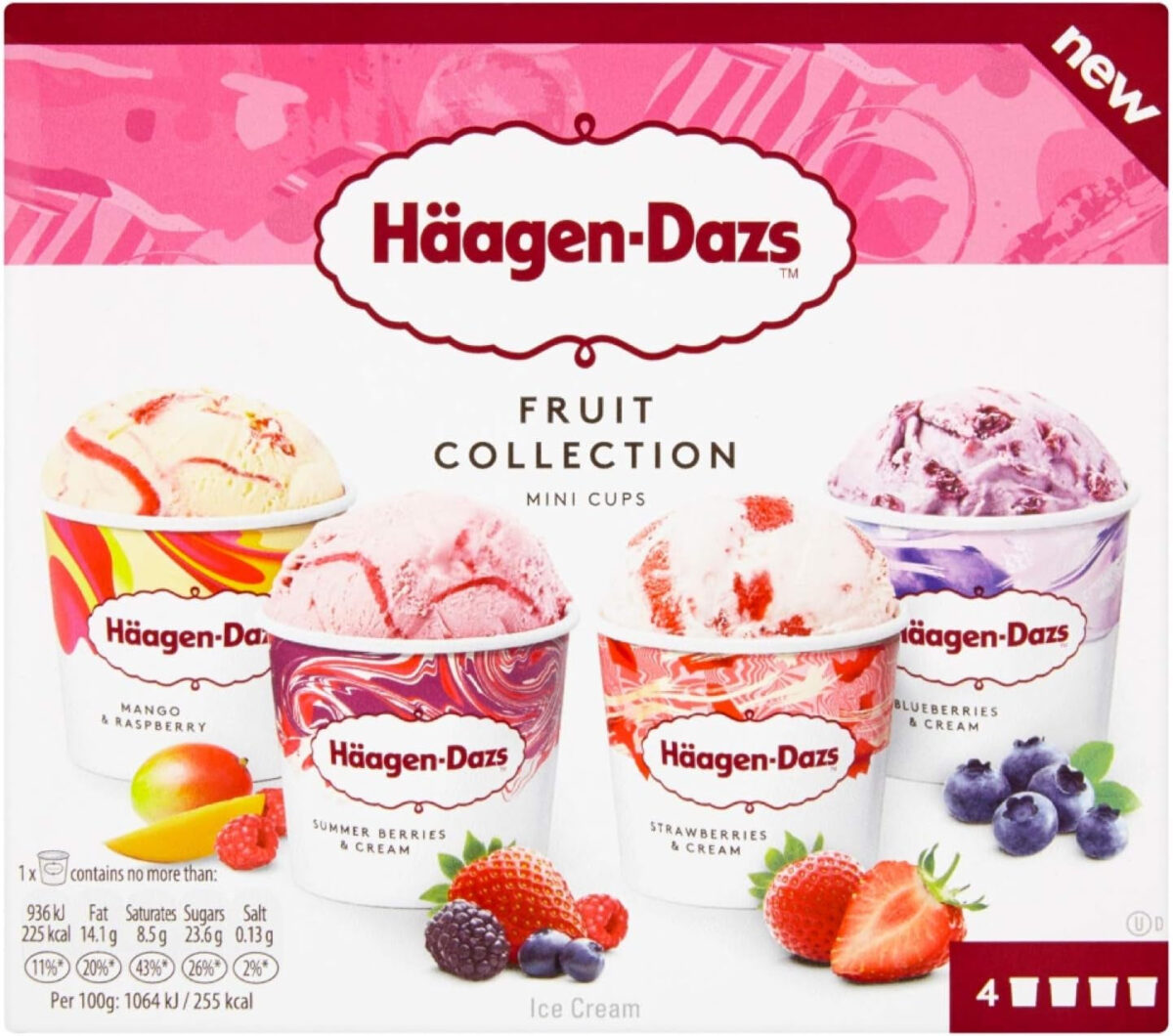 Häagen-Dazs Ice Cream, Fruit Mini Cup Collection, 4 X 95Ml (Frozen)