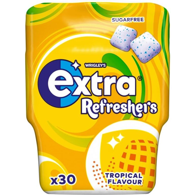 Wrigley'S Extra Refreshers Sugarfree Chewing Gum, Tropical Flavour Bottle, 1 X 30 Pack