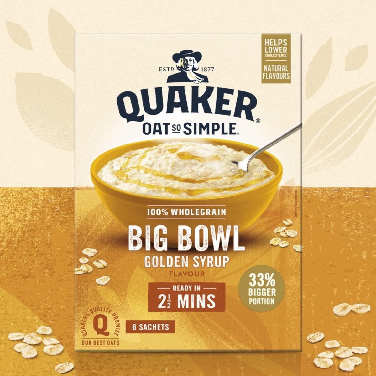 Quaker Oat so Simple Big Bowl Golden Syrup, 6 X 49.6 G