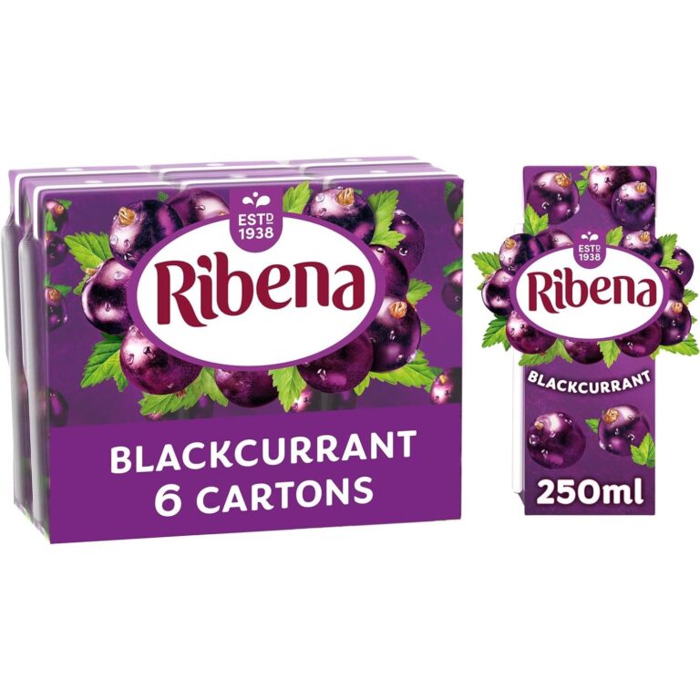 Ribena Blackcurrant Juice Drink Cartons - Multipack 6X250Ml; Real Fruit; Rich in Vitamin C; No Artificial Colours or Flavours ; Perfect for on the Go