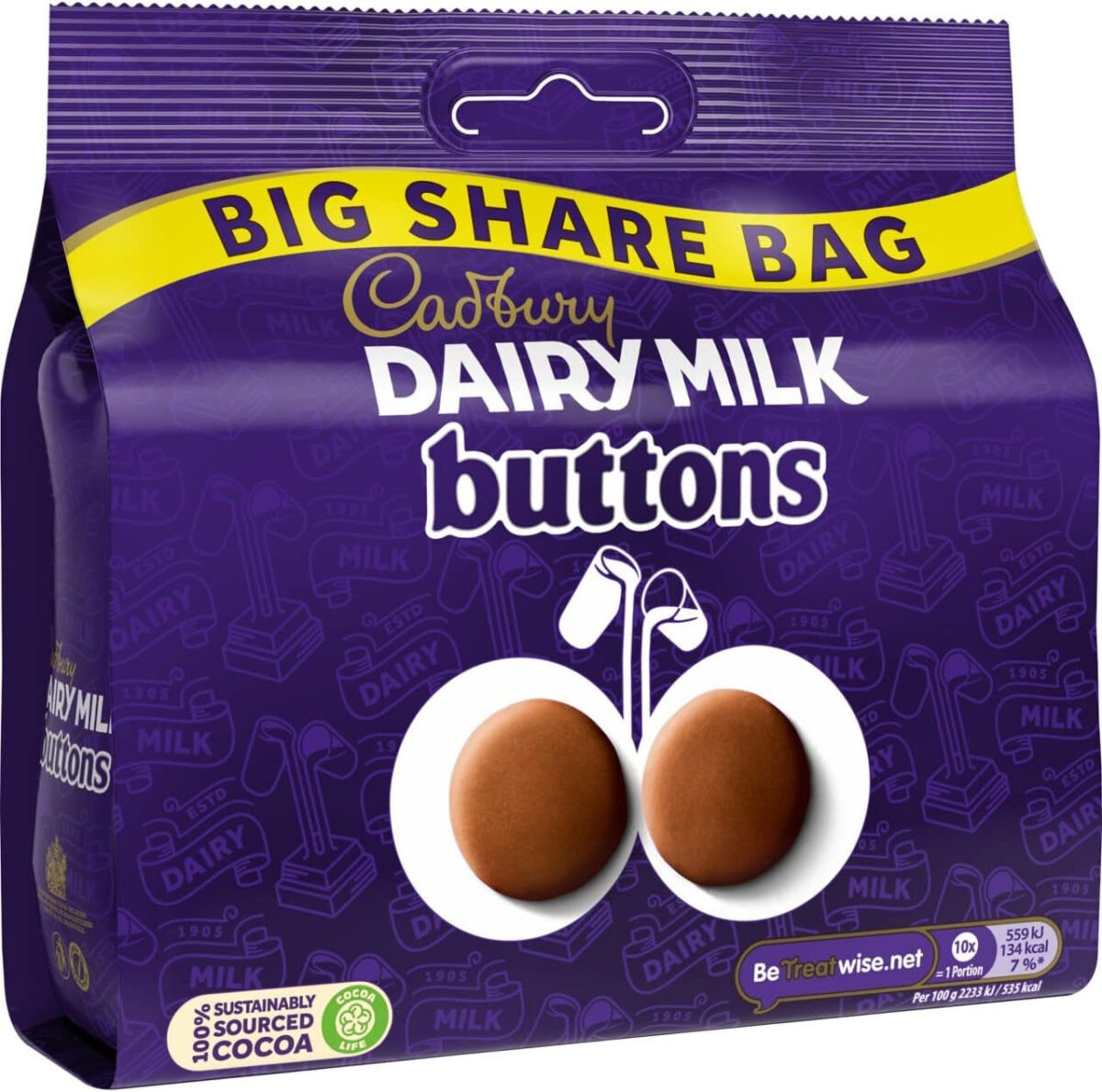 Cadbury Dairy Milk Giant Buttons Chocolate Bag, 184.8G