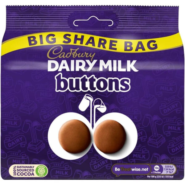 Cadbury Dairy Milk Giant Buttons Chocolate Bag, 184.8G