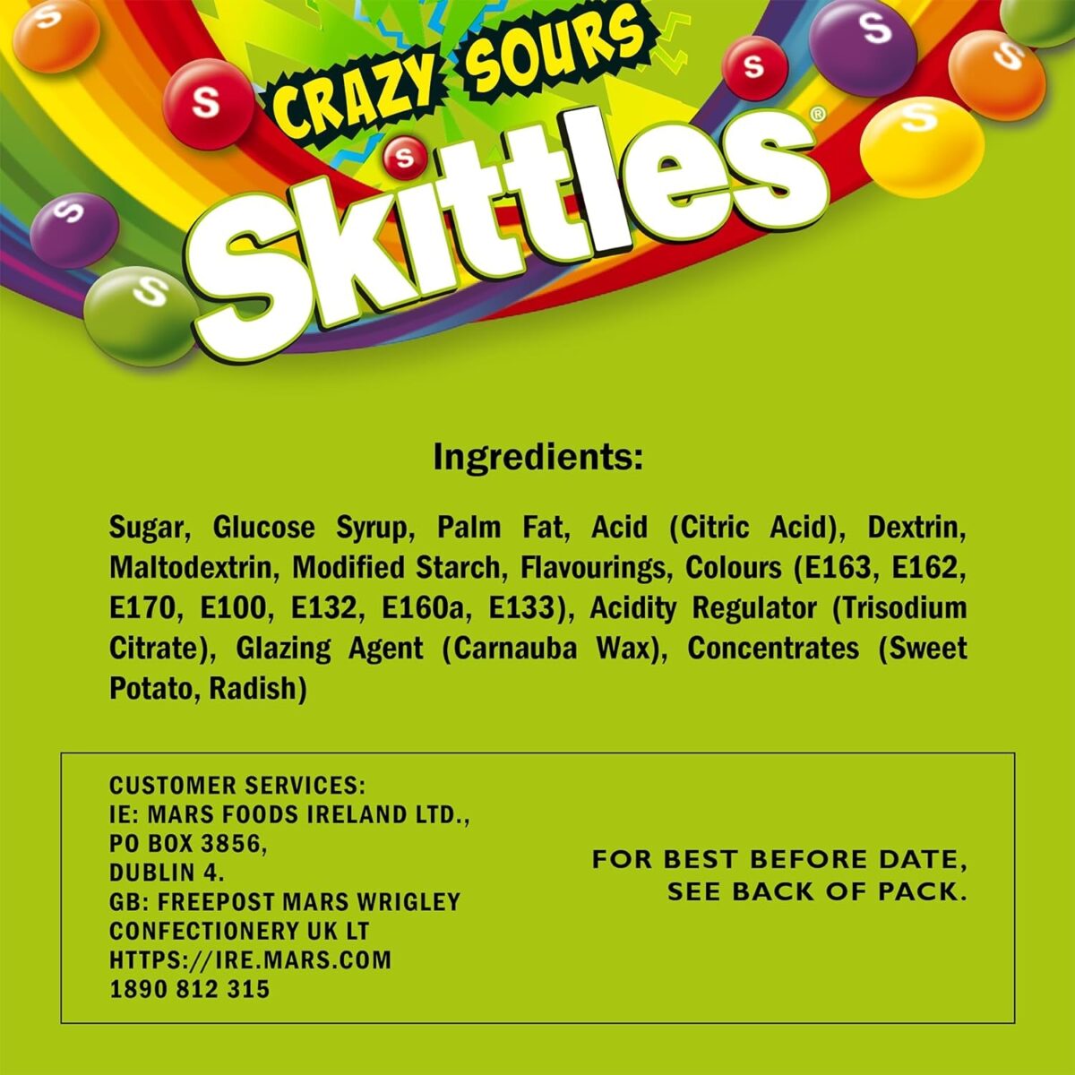 Skittles Crazy Sours Sweets Pouch 136G
