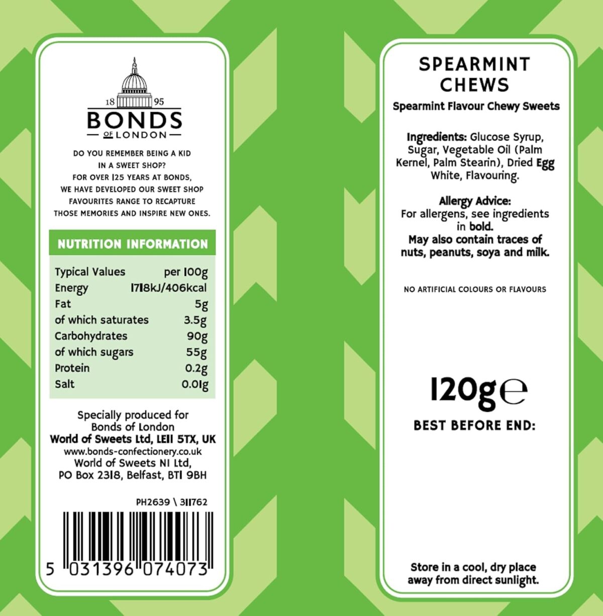 Bonds Spearmint Chews, 120G