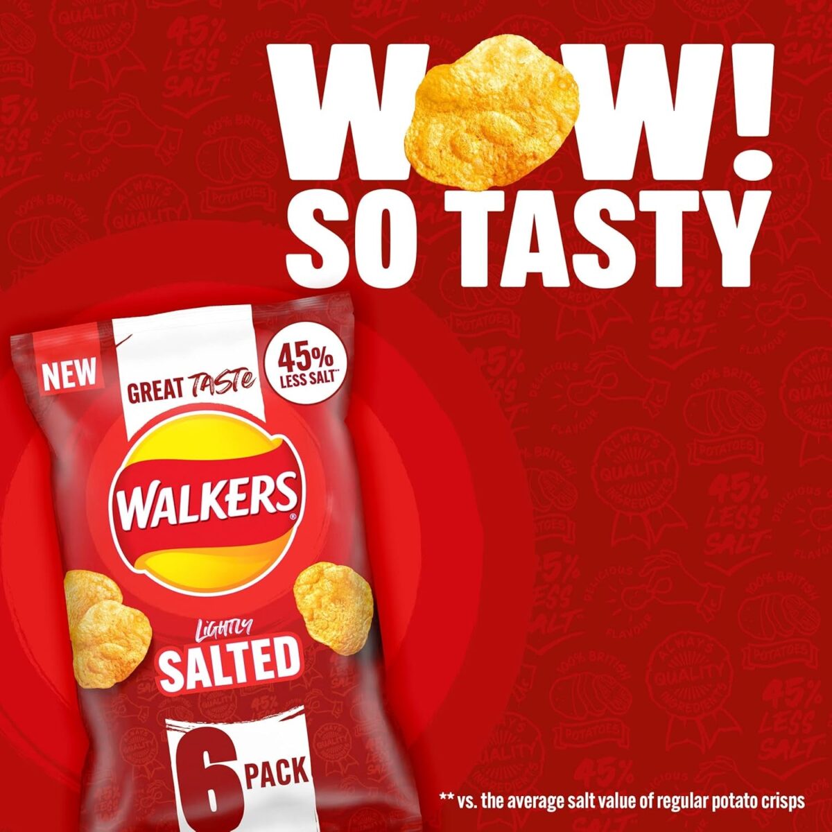 Walkers Less Salt Lightly Salted 6Pk, Red