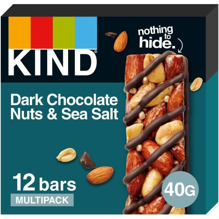 KIND Bars, Gluten Free Snack Bars, Dark Chocolate Nuts & Sea Salt, High Fibre, Healthy Snack, No Artificial Colours, Flavours or Preservatives, Multipack 12 X 40G