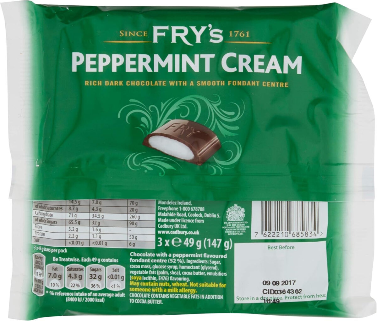 Fry'S Peppermint Cream, 49 G (Pack of 3), White