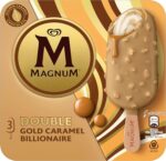 Magnum Double Gold Caramel Billionaire Ice Cream Sticks with Golden Caramel Chocolate Made from Rainforest Alliance Certified Cocoa Biscuit and Pecan Ice Creams with a Salted Caramel Sauce 3X 85 Ml