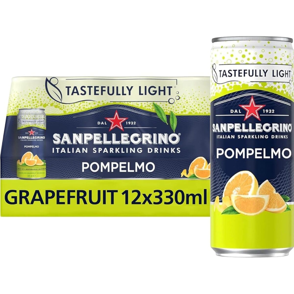 San Pellegrino Italian Sparkling Drinks Tastefully Light Sparkling Grapefruit Canned Soft Drink 12 X 330Ml | 70 Kcals per Can