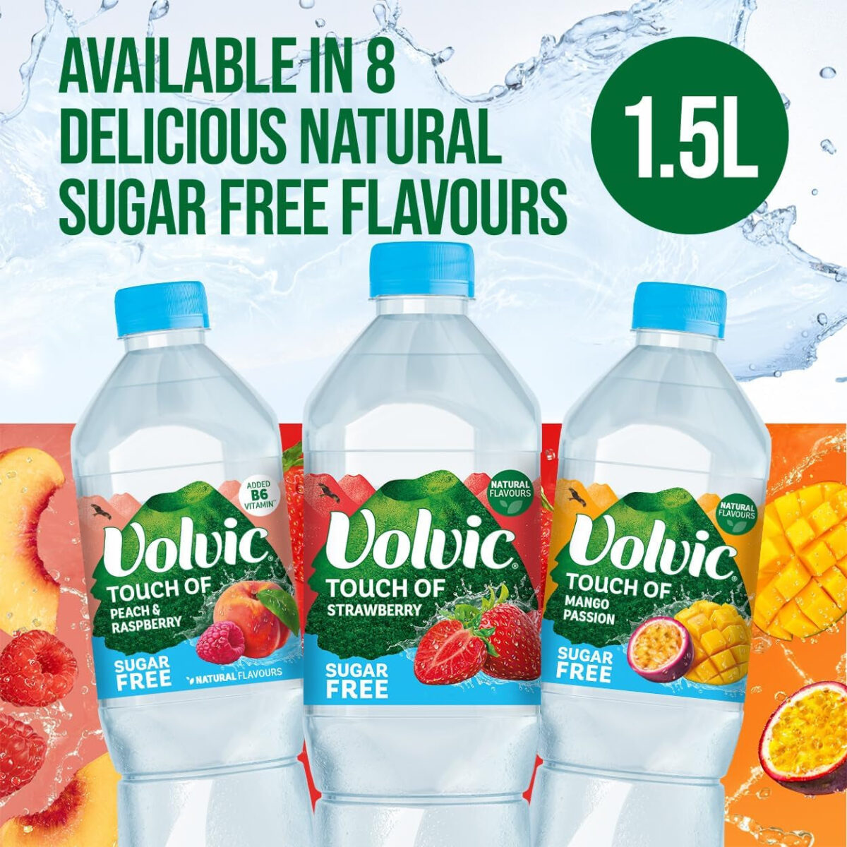 Volvic Touch of Fruit Sugar Free Mango Passion Flavoured Water, 6 X 1.5L