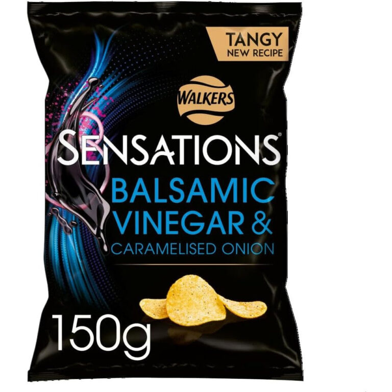 Sensations Balsamic Vinegar and Caramelised Onion Thick Cut Vegetarian Potato Crisps, Sharing Bag, 150 G