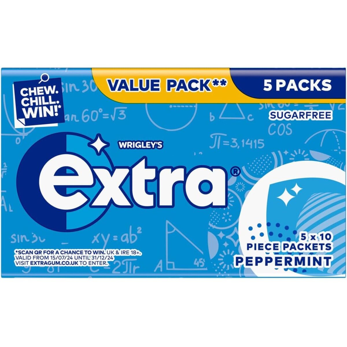 Wrigley'S Extra Peppermint Chewing Gum Sugar Free Multipack, 5 X 10 Pieces