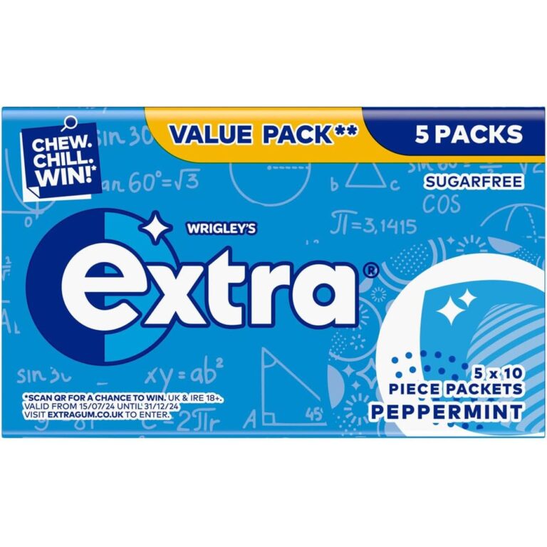 Wrigley'S Extra Peppermint Chewing Gum Sugar Free Multipack, 5 X 10 Pieces