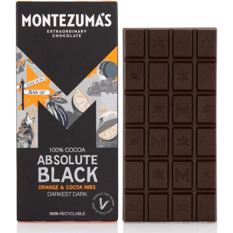 Montezuma'S Absolute Black, 100% Cocoa, Dark Chocolate Orange & Cocoa Nibs, Gluten Free & Naturally Vegan, 90G Bar