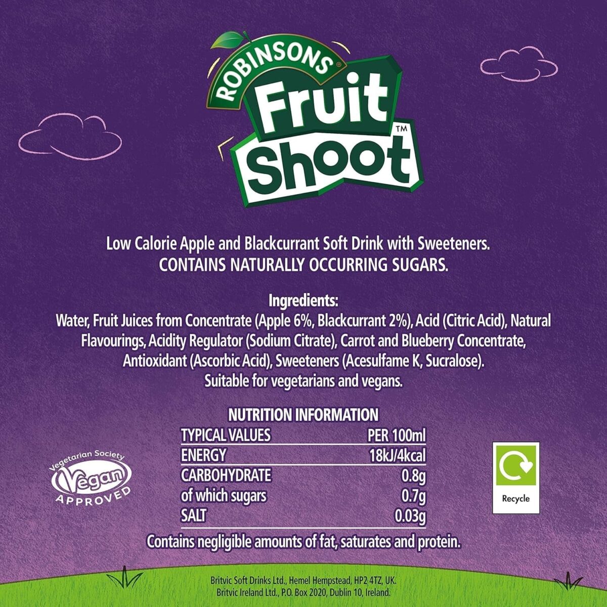 Robinsons Fruit Shoot Apple & Blackcurrant 24 X 200Ml PET Bottles