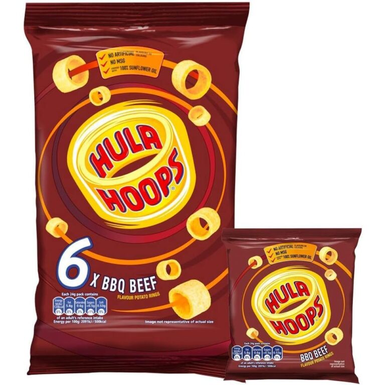Hula Hoops - BBQ BEEF Multipack 6 X 24G Bags - Deliciously Crunchy Potato Rings - Completely Free from Artificial Flavours, Colours and MSG, Suitable for Vegetarians.