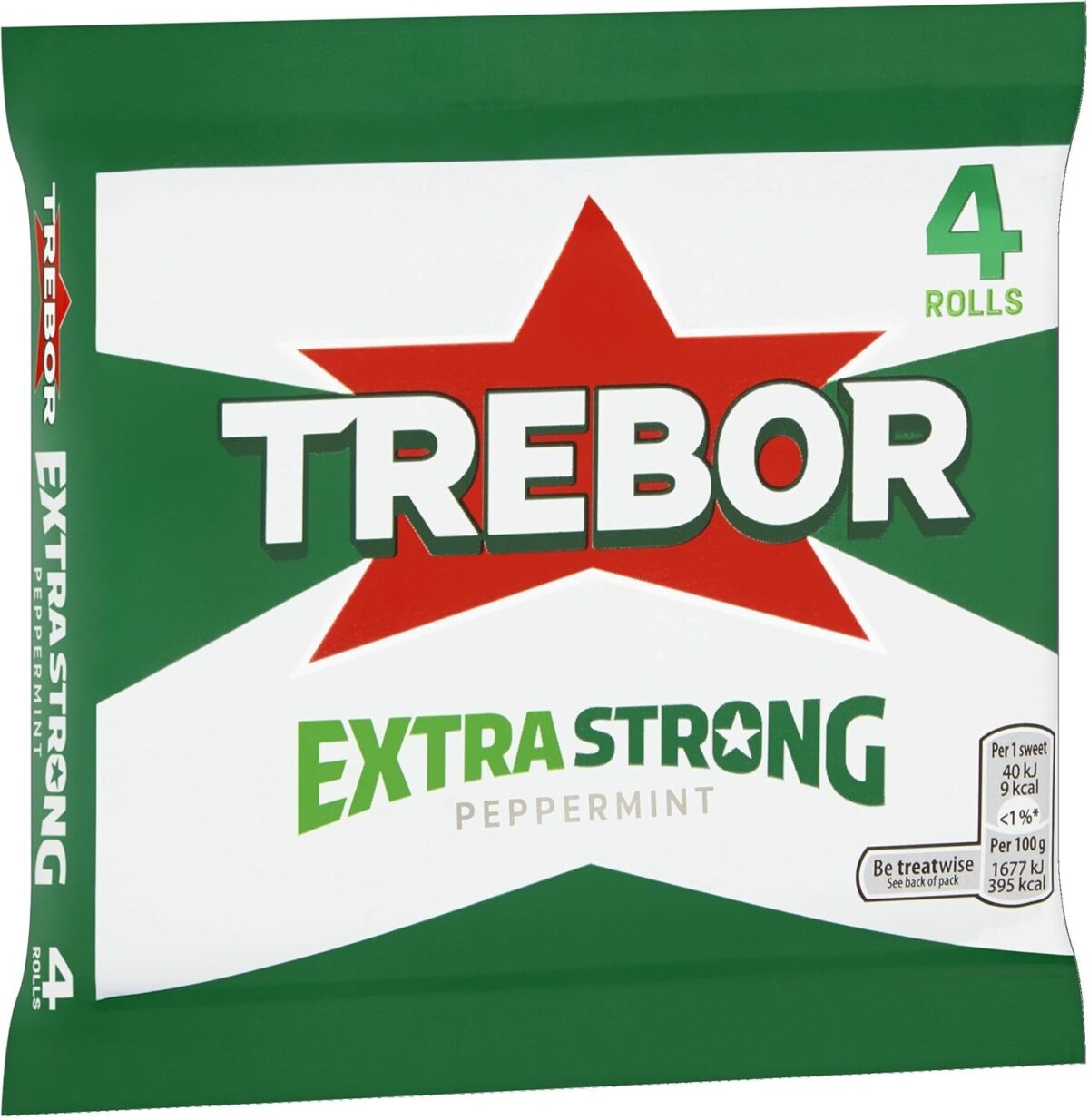 Trebor Extra Strong Peppermint Mints 4 Rolls, 165.2 G