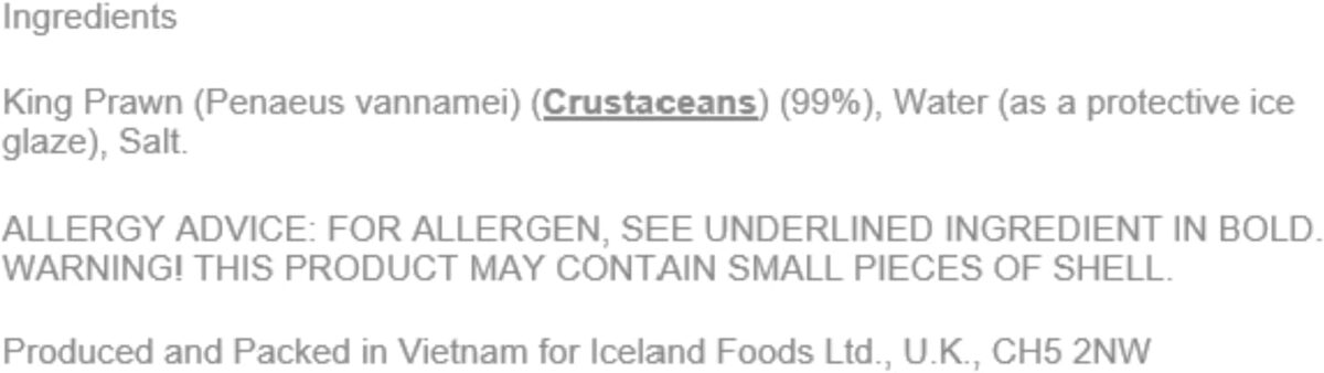 Iceland Peeled Raw King Prawns 225G (Frozen)