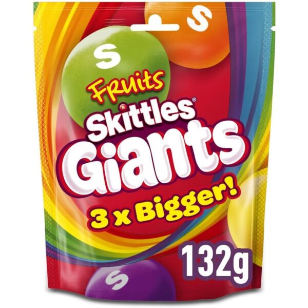 Skittles Giants Vegan Sweets, Fruit Flavoured Sharing Bag, Pouch 132G