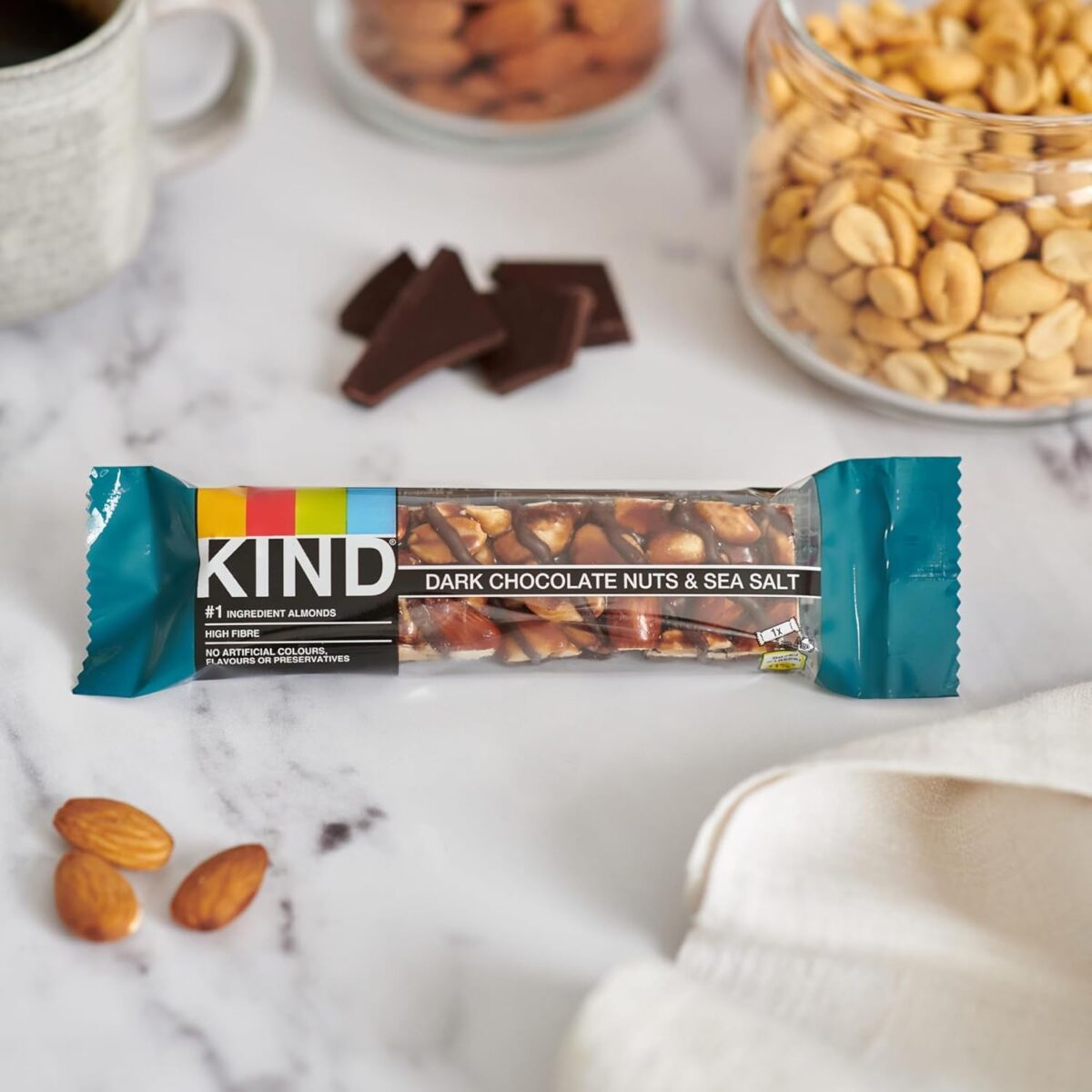 KIND Bars, Gluten Free Snack Bars, Dark Chocolate Nuts & Sea Salt, High Fibre, Healthy Snack, No Artificial Colours, Flavours or Preservatives, Multipack 12 X 40G