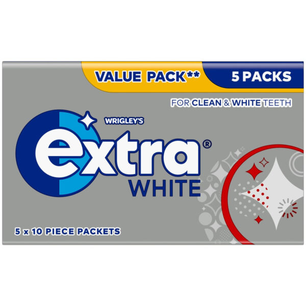 Extra White Chewing Gum, Sugar Free, 1 Pack of 5