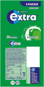 Extra Chewing Gum, Sugar Free, Spearmint Flavour, Pack of 3 X 9 Pieces (Packing May Vary)