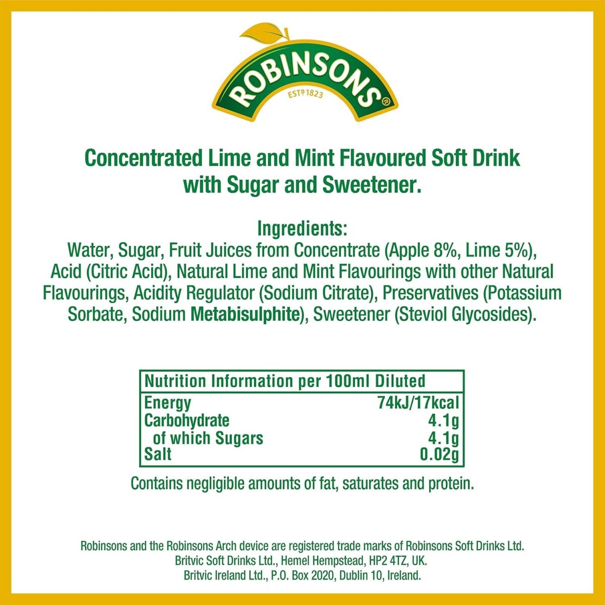 Robinsons Fruit Cordials Crushed Lime and Mint, 500Ml