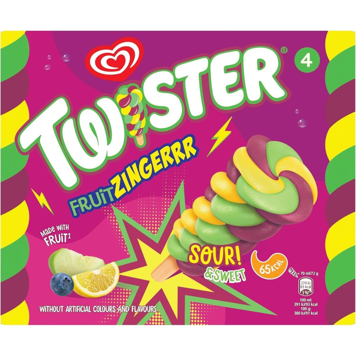 Twister Ice Lolly Fruit Zingerrr, 4 X 70Ml (Frozen)
