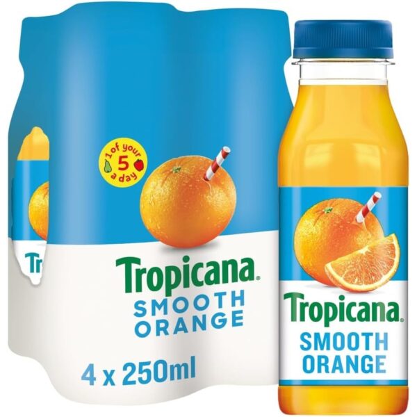 Tropicana Orange Juice Smooth, 4 X 250Ml